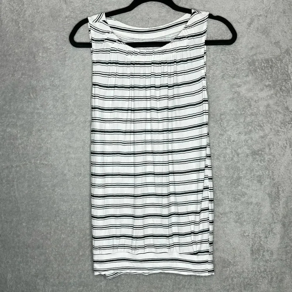 Ann Taylor Loft S Small‎ Shirt Top Navy Blue Striped Sleeveless Round Neck